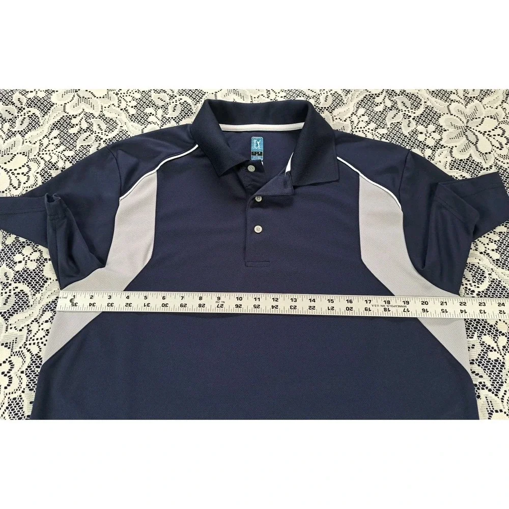 PGA Tour Airflux Golf Polo L Navy Blue Gray Accent 3 Button Short Sleeve Casual - Picture 6 of 9